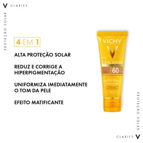 Protetor Solar Vichy Ideal Soleil Clarify Médio, Fps 60 Com 40G