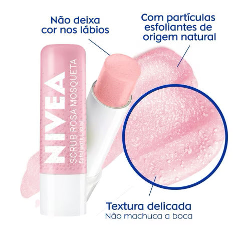 Nivea Balsamo Esfoliante Labial Rosa Mosqueta 4.8G